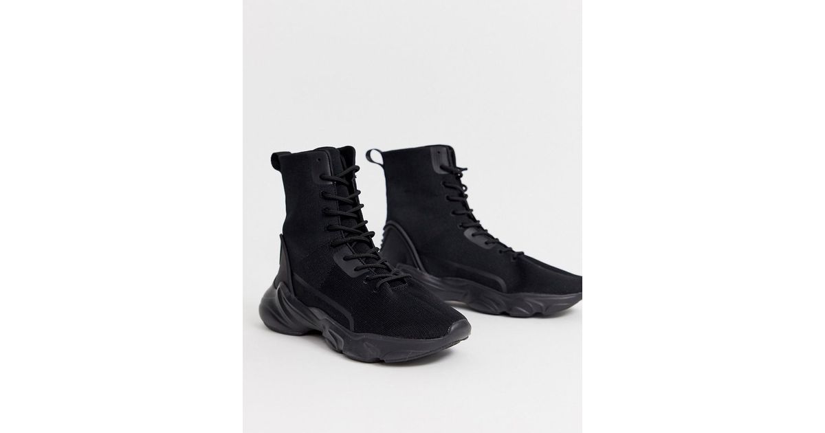 asos design high top sneakers in black mesh