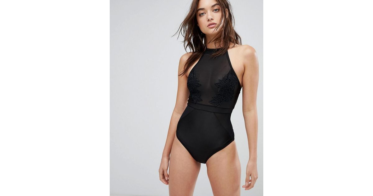 high neck mesh swimsuit