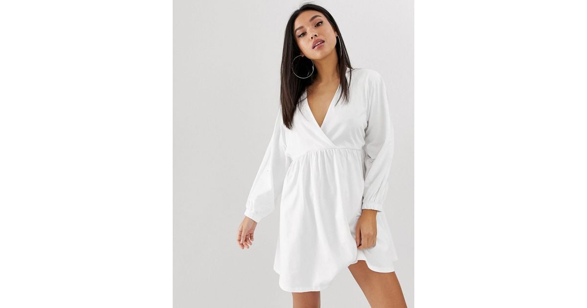 asos white wrap textured smock dress