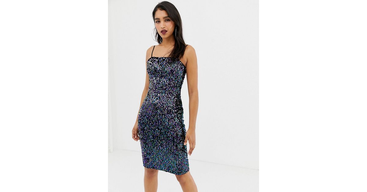 lipsy sequin square neck cami dress