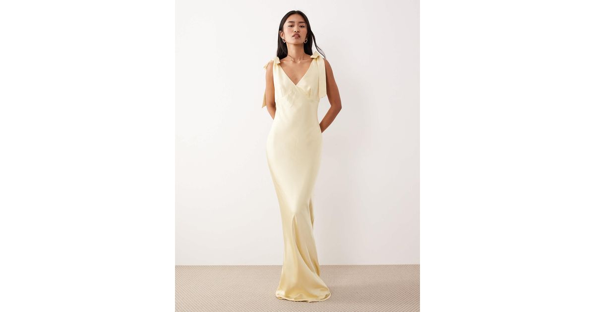 Pretty Lavish Bridesmaid Piper Satin Bow Shoulders V-neck Maxi Dress in ...