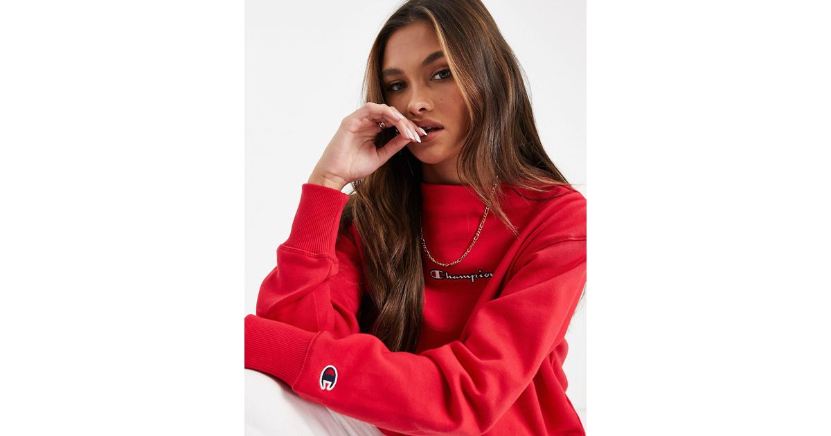 champion boxy high neck sweatshirt in red