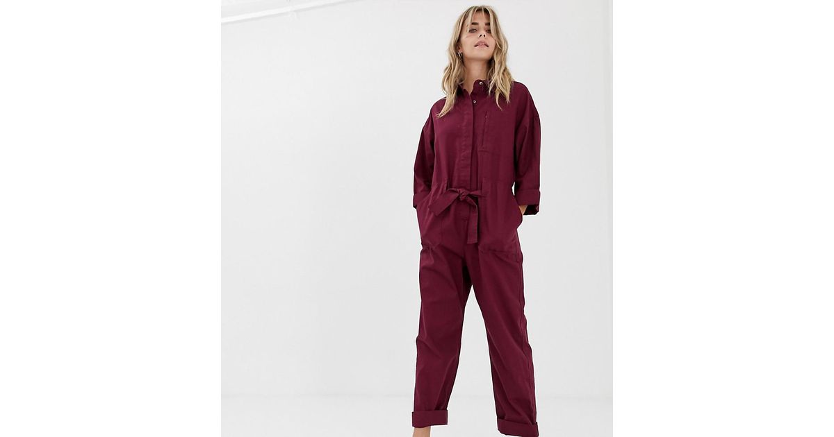 burgundy boiler suit