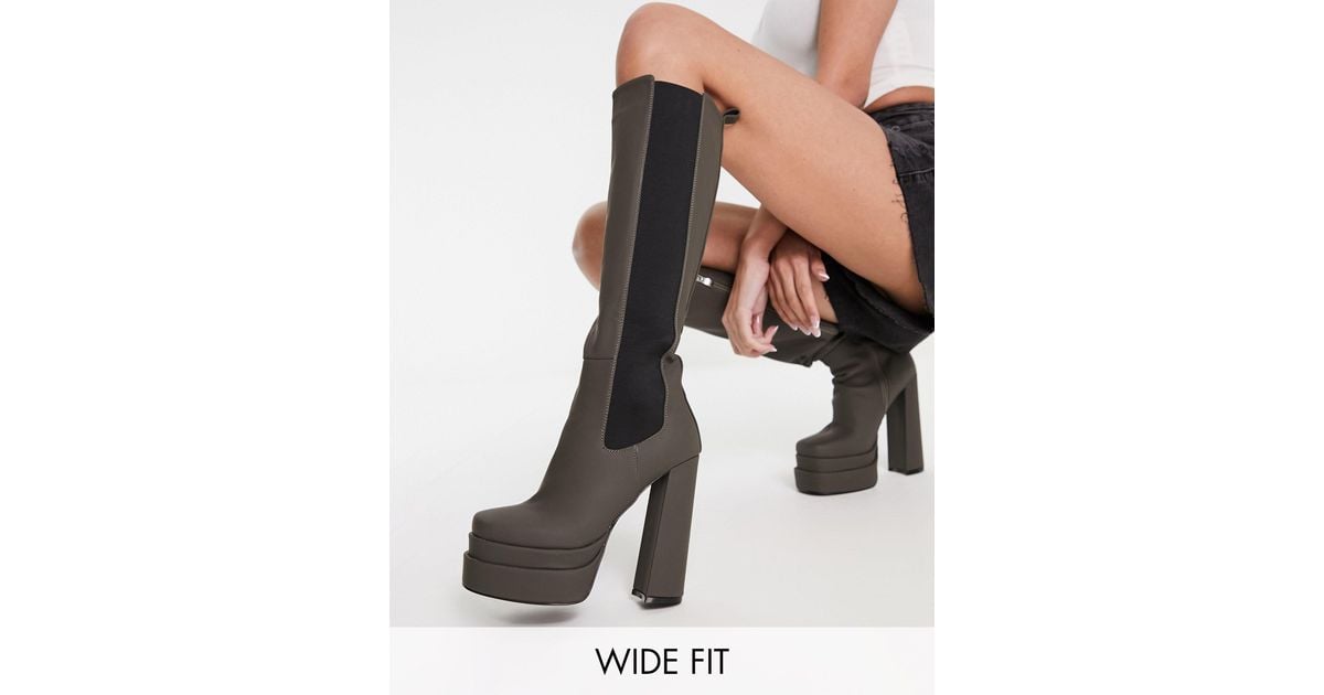 simmi london melisa knee boots in with metal plating in black croc
