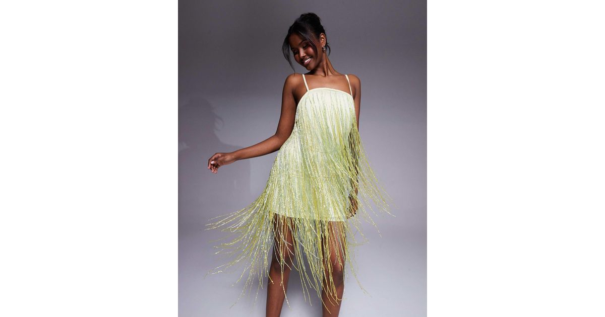 beaded cami dress ASOS Fringe Mini in Yellow The smooth satin overlay colleciton-resortwear Palm Beach Shopping Guide Color:BLUE HORIZON
