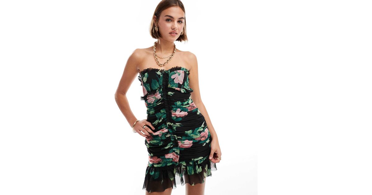 Green & Blue Floral Abstract Bandeau Mini Dress main image 0