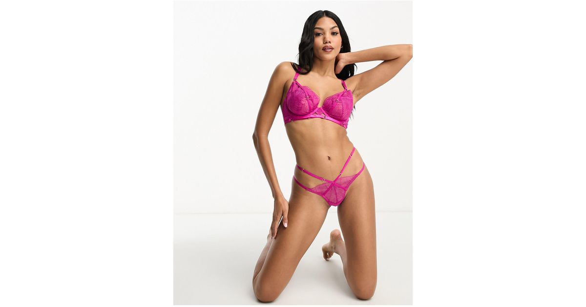 Wolf & Whistle Exclusive Fuller Bust Embroidered Mesh Longline Plunge Bra  With Cross Back Detail in Pink