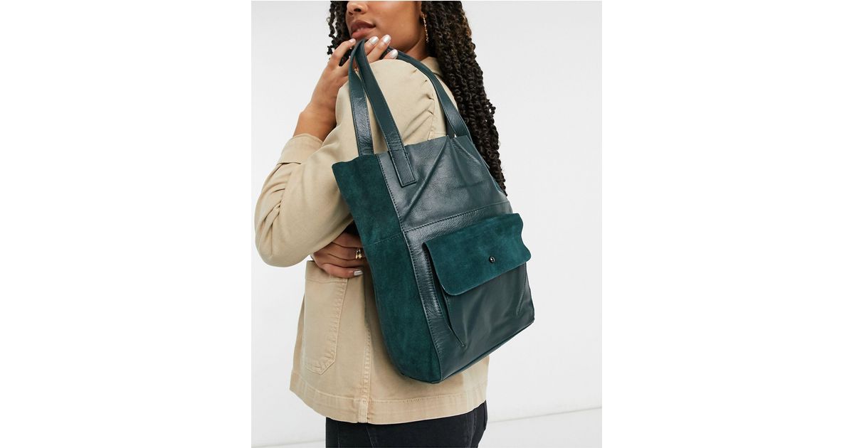 urbancode leather tote bolsa with suede pocket in black