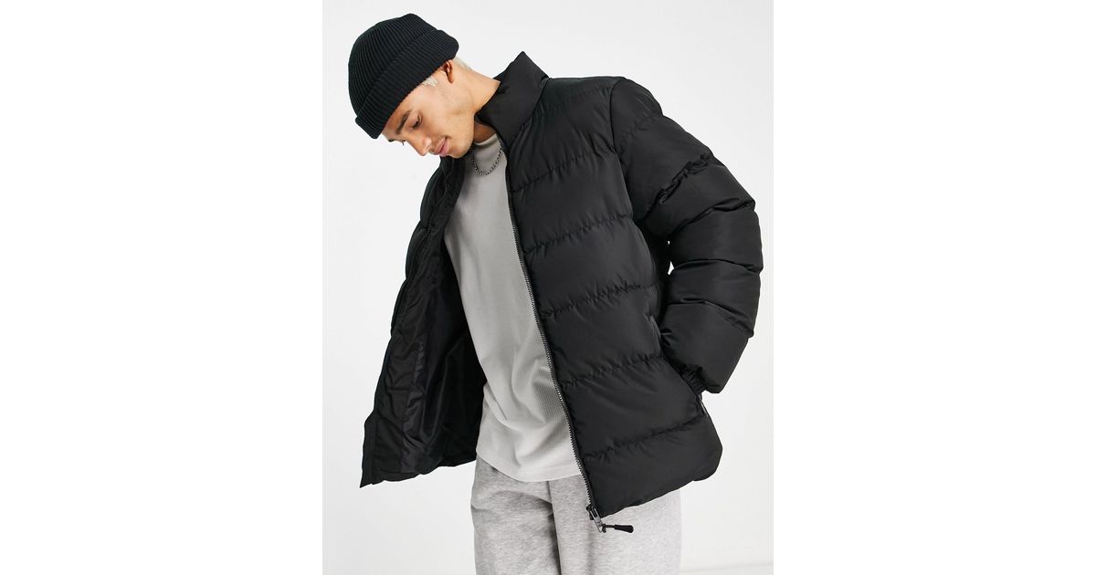 Threadbare Funnel Neck Puffer Jacket in Black for Men Lyst