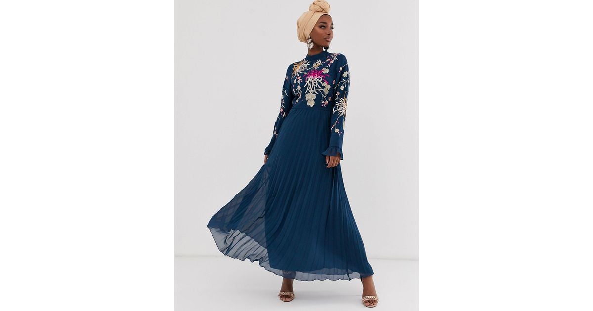 ASOS Lace Embroidered Pleated Maxi 