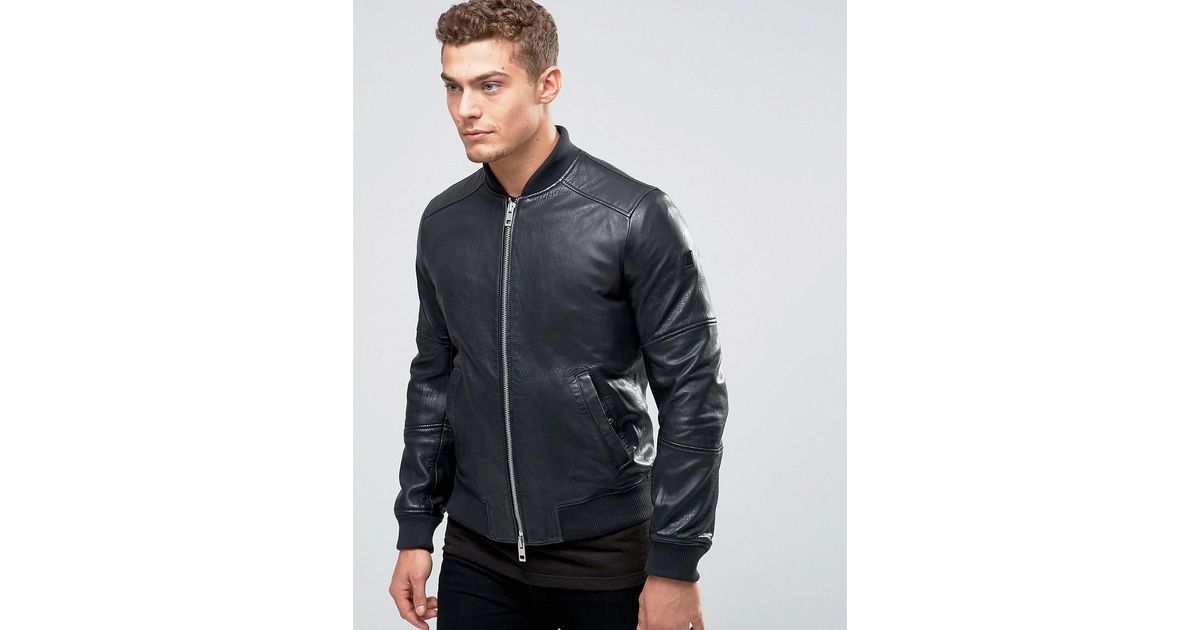 BOSS Orange By Hugo Boss Jaggo Leather Bomber Jacket - Navy in Blue for Men  | Lyst