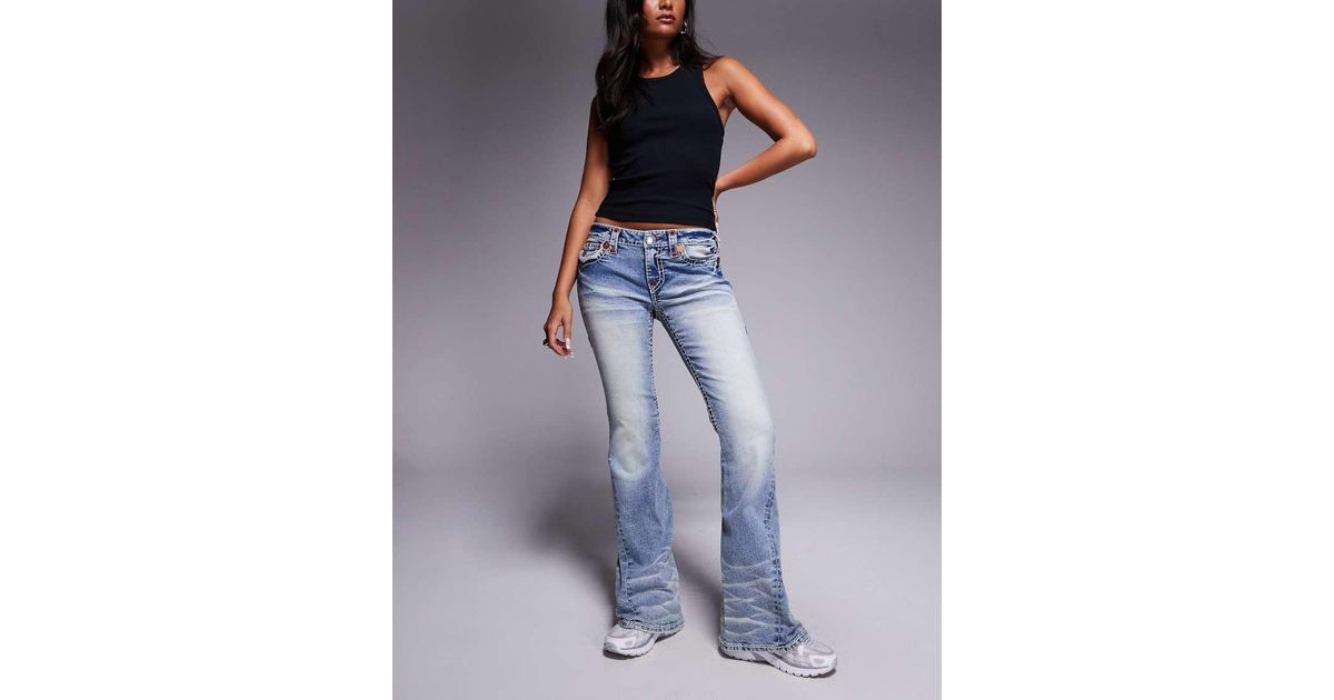 TRUE RELIGION Joey Super T Low Rise Flare Jeans With Flap Pocket
