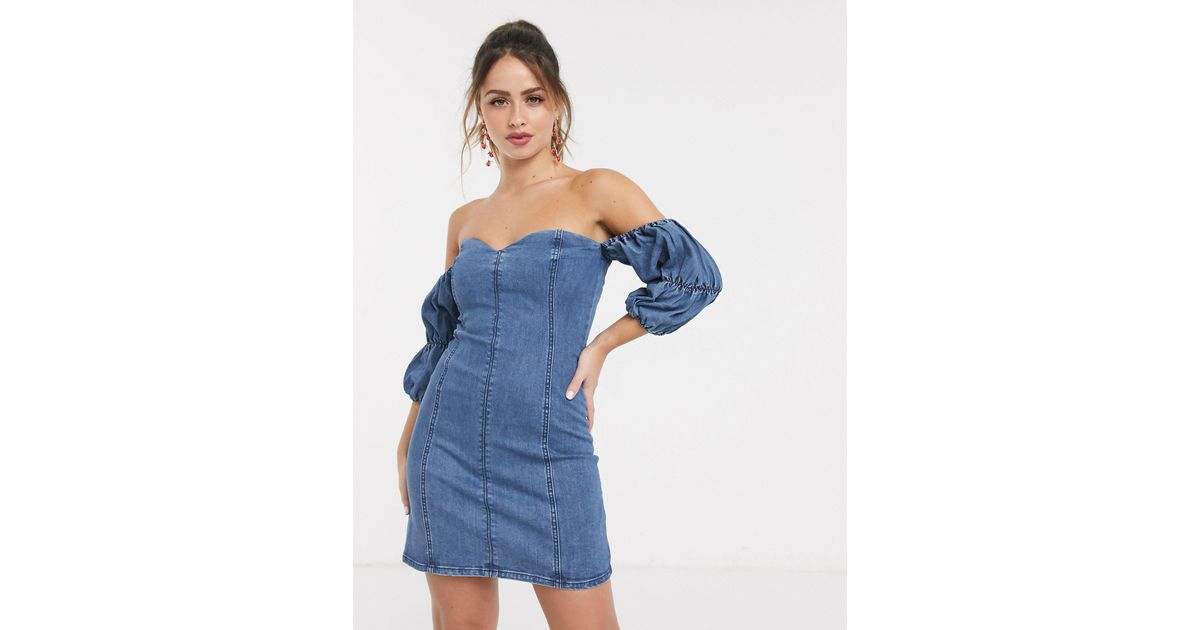 denim bardot mini dress