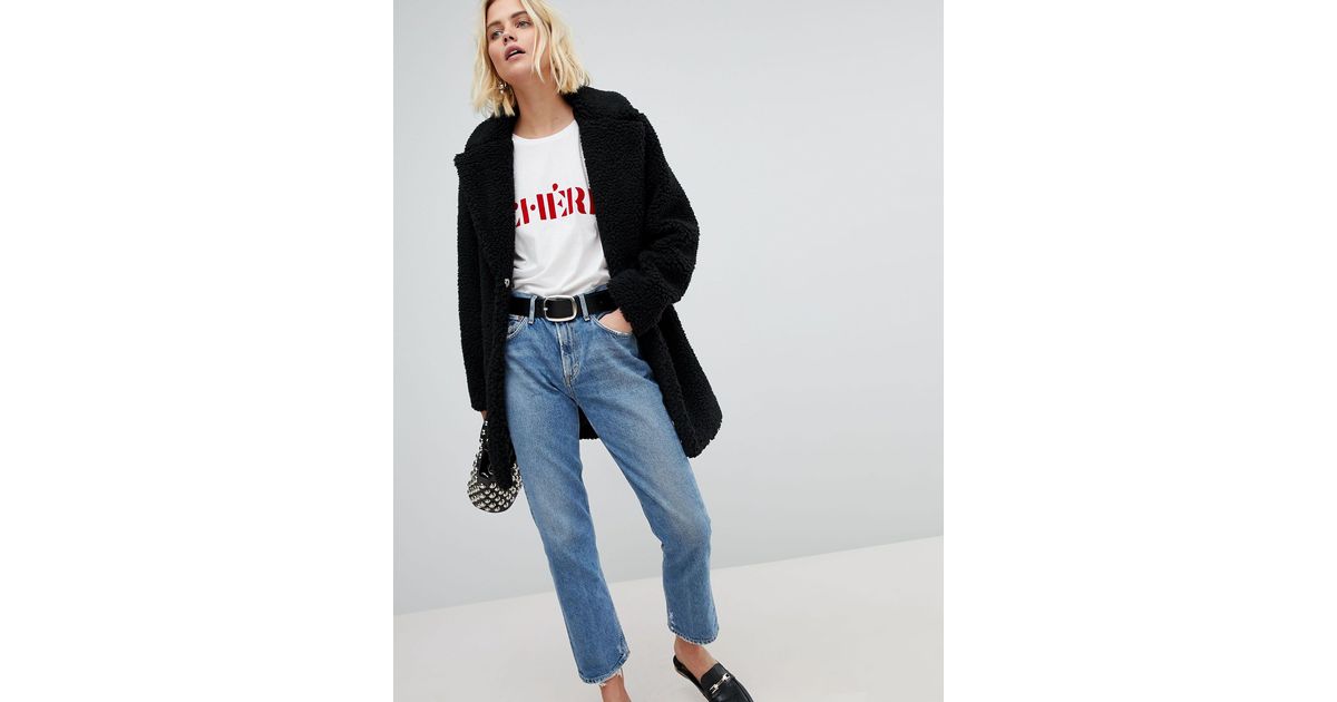 New look black shop teddy bear coat