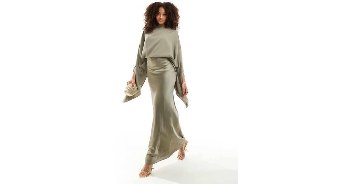 ASOS Chiffon Overlay Satin Bias Maxi Dress in Green | Lyst
