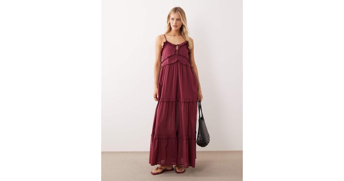 Iisla & Bird Maxi Ruffle Beach Dress in Red | Lyst UK
