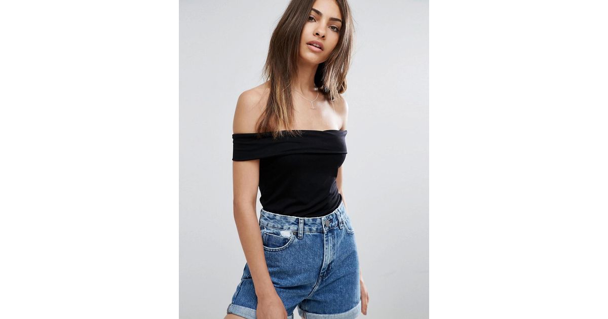 Black fitted off the shoulder top Clearance