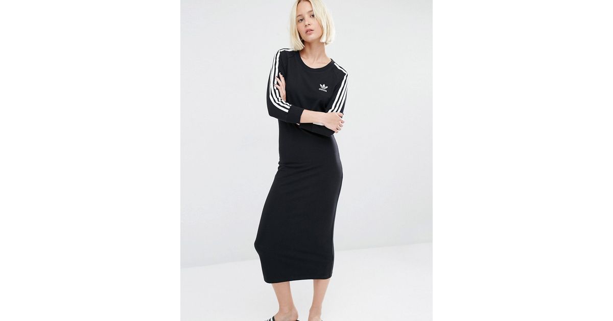 adidas originals black three stripe hoodie maxi dress