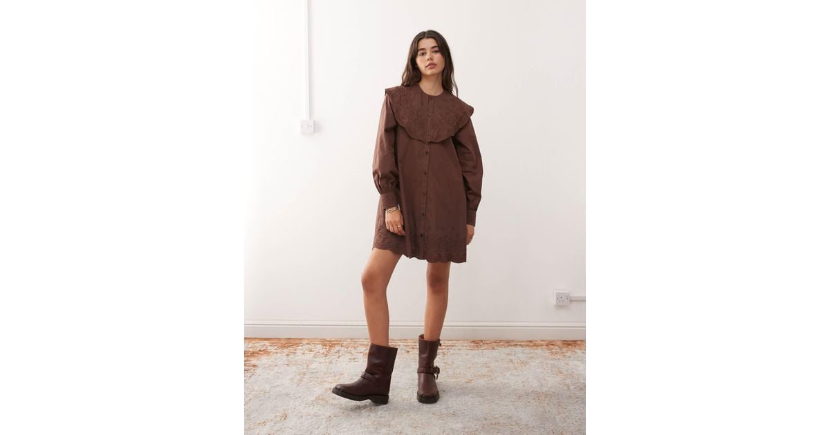 oversized collar shirt dress LYANER Women's Casual Shirt Dress Collar V Neck Button Down Loose Long  Sleeve Mini Dresses Bean Green X-Small at Amazon Women's Clothing store