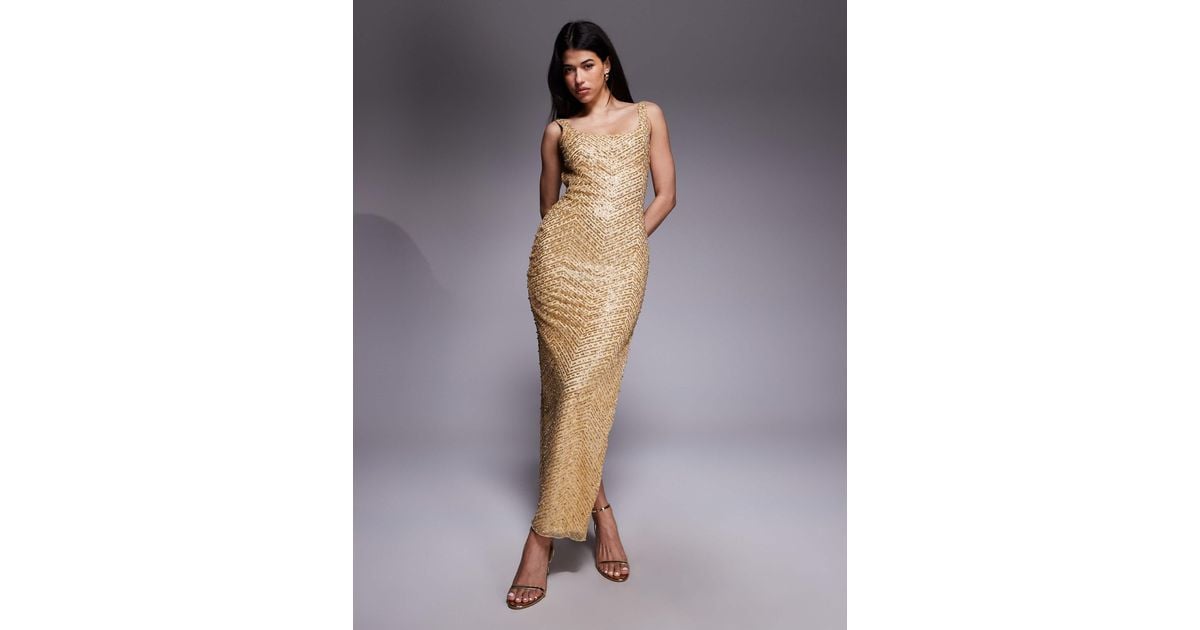 oh polly gold satin dress Melody Bone Eyelet Midi Dress main image 0