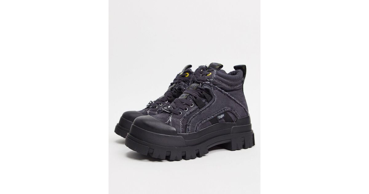 buffalo aspha flat ankle boots in washed denim