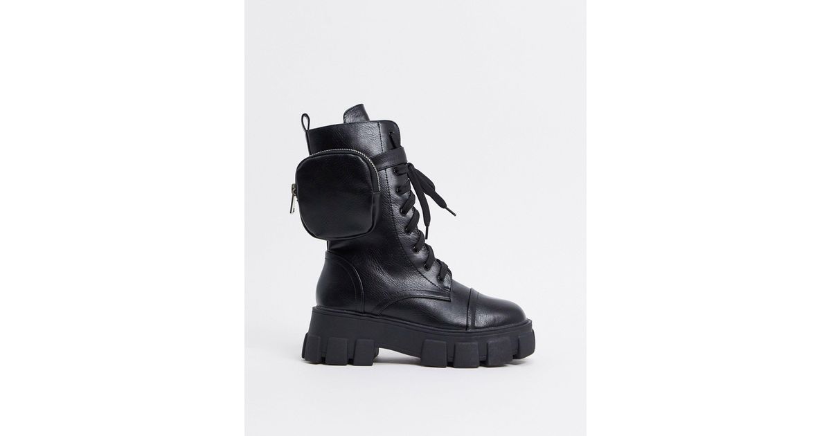 public desire intention chunky calf boot with pouch in black