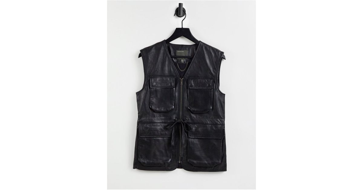 Womens Clothing Jackets Waistcoats and gilets Muubaa Pocket Front Utility Leather Gilet in Black 