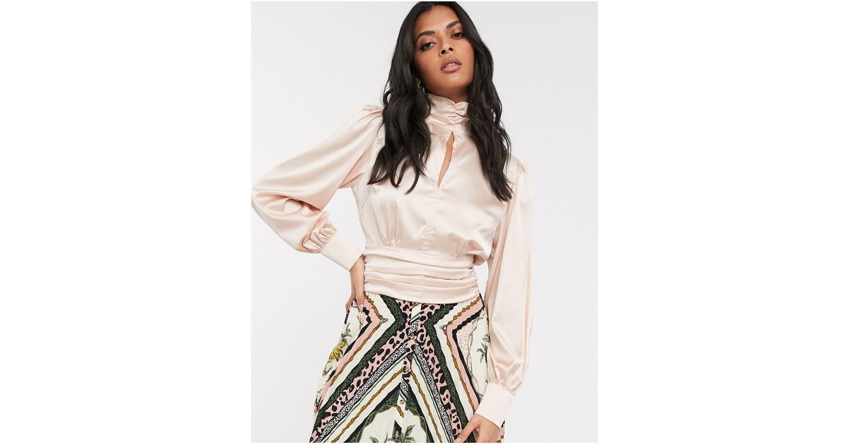 Vila Satin High Neck Blouse With Open 