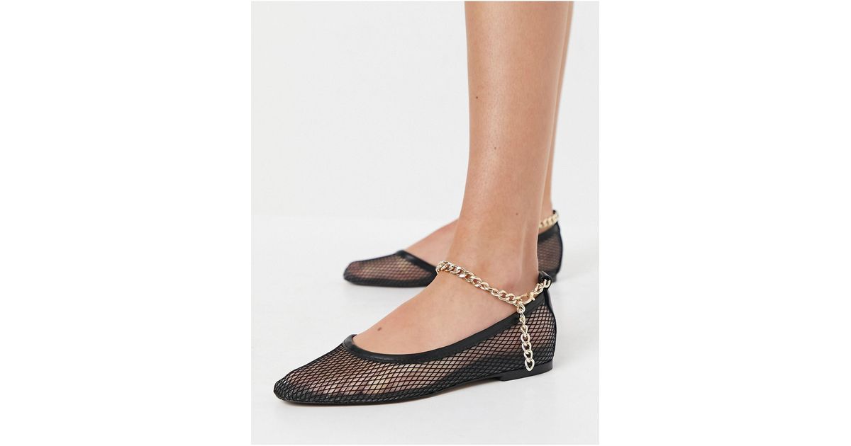 ASOS Largo Mesh Ballet Flats With Gold Chain in Black | Lyst