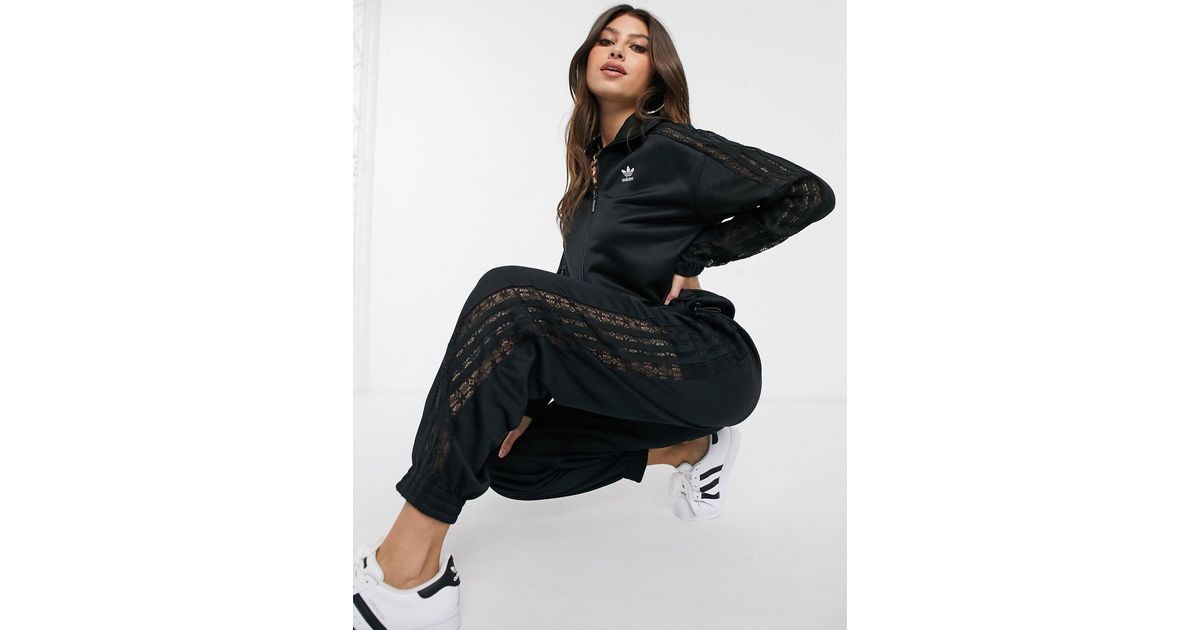 adidas Originals Bellista Lace Insert Track Jacket in Black | Lyst Australia