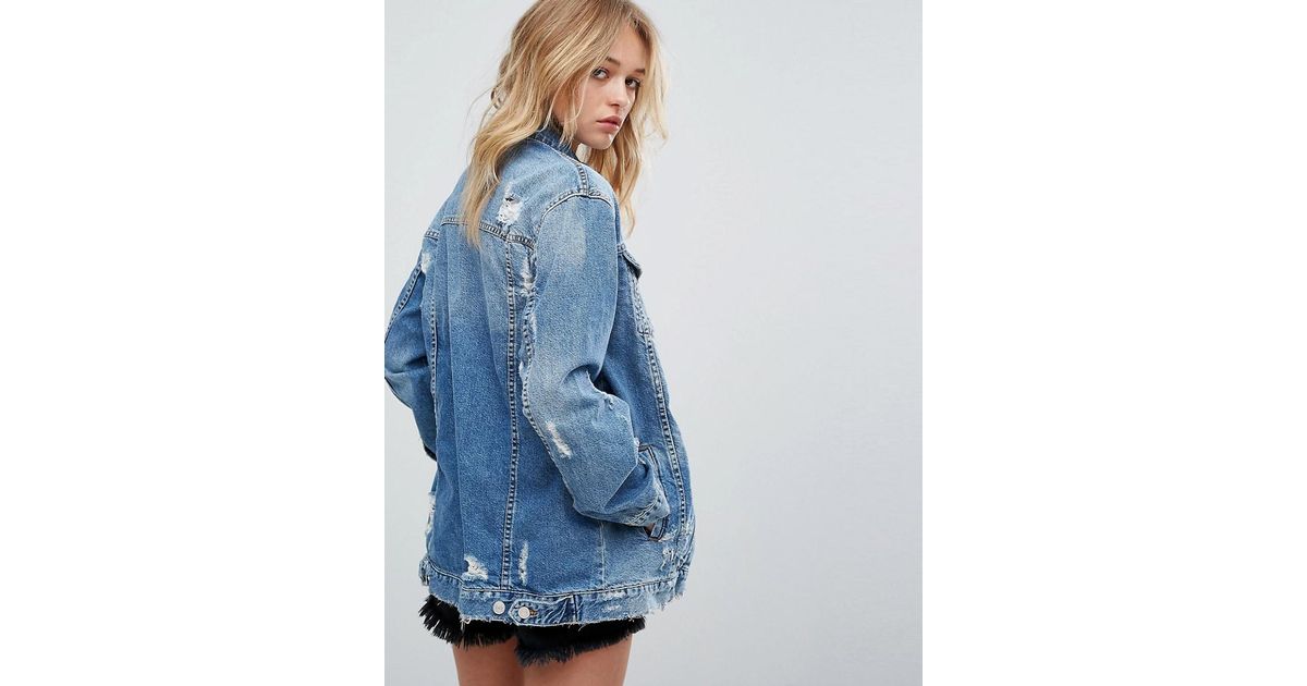 pull and bear long denim jacket