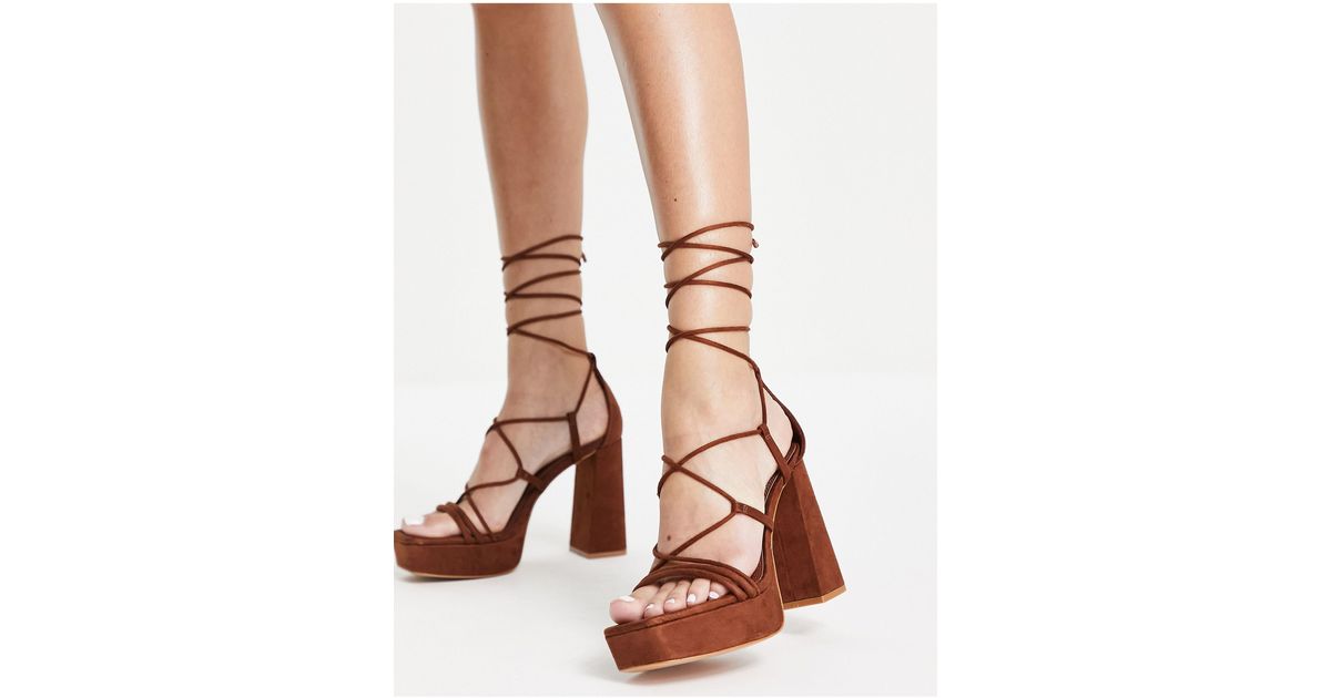 Stradivarius Strappy Platform Sandals in Brown Lyst UK