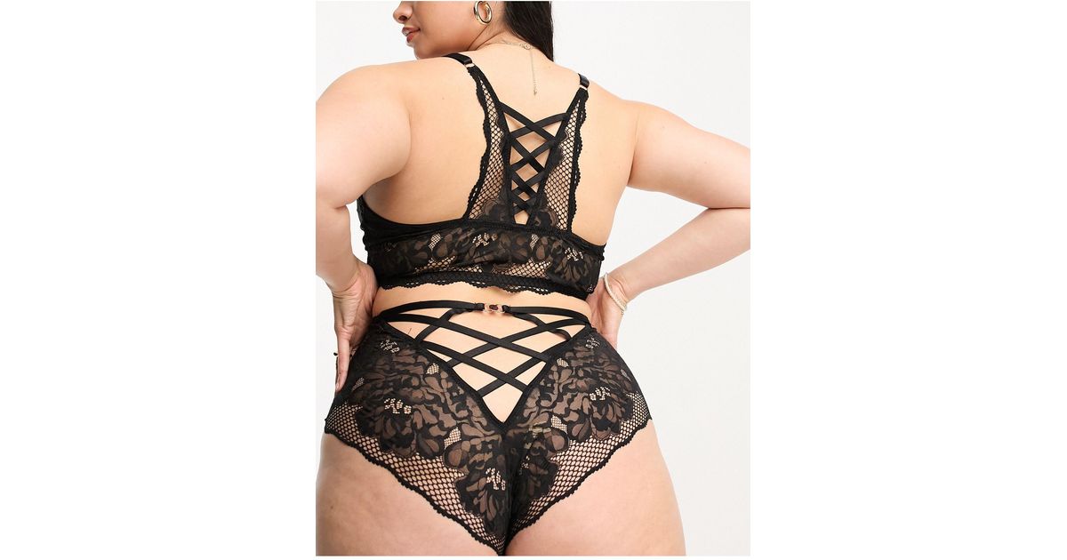 Figleaves Curve Amore lace and fishnet high waist underwear in black -  ShopStyle Panties