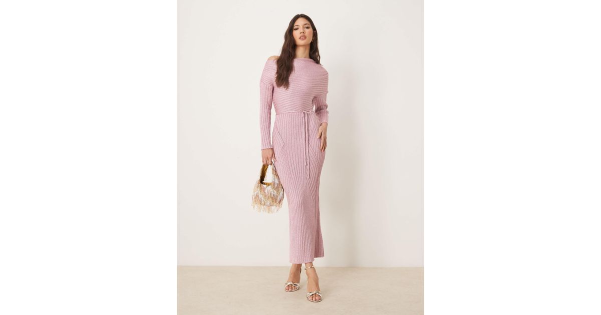 Never Fully Dressed Off Shoulder Knitted Maxi Dress in Pink | Lyst