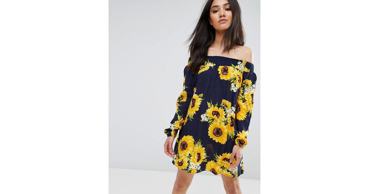 off the shoulder sunflower dress