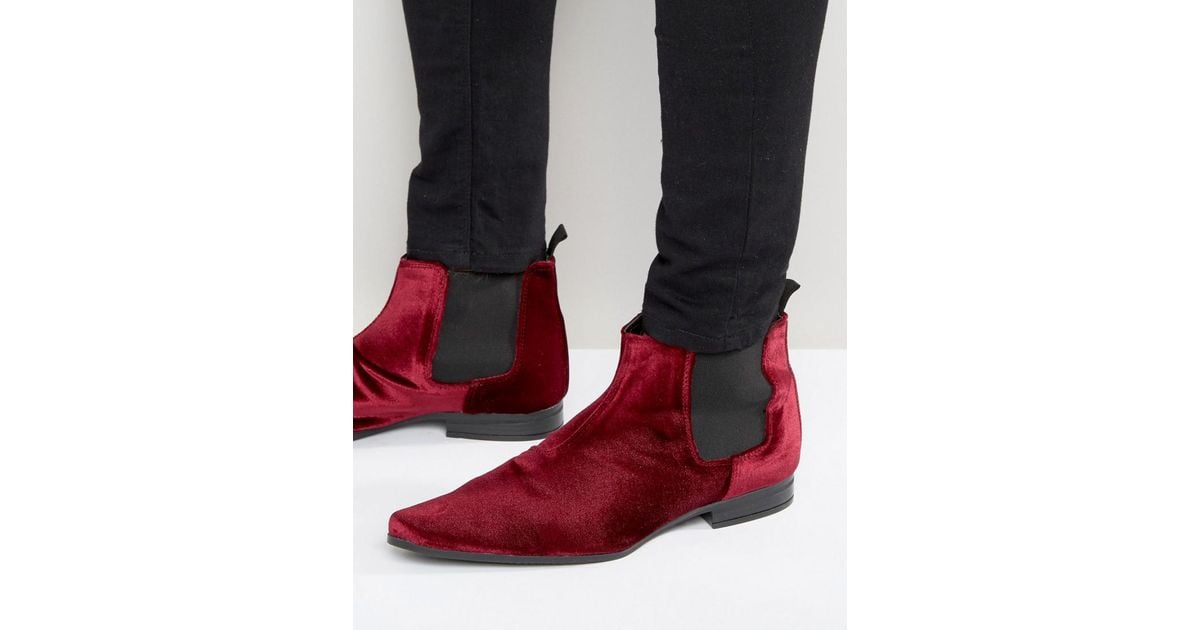 ASOS Chelsea Boots In Burgundy Velvet Red for Men | Lyst