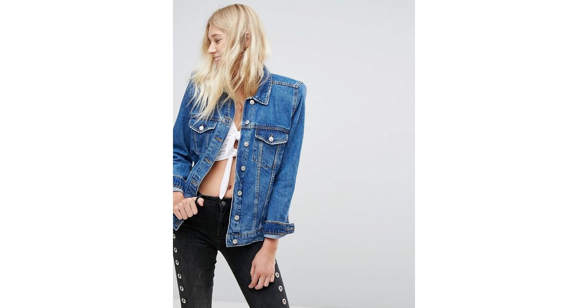 padded shoulder denim jacket