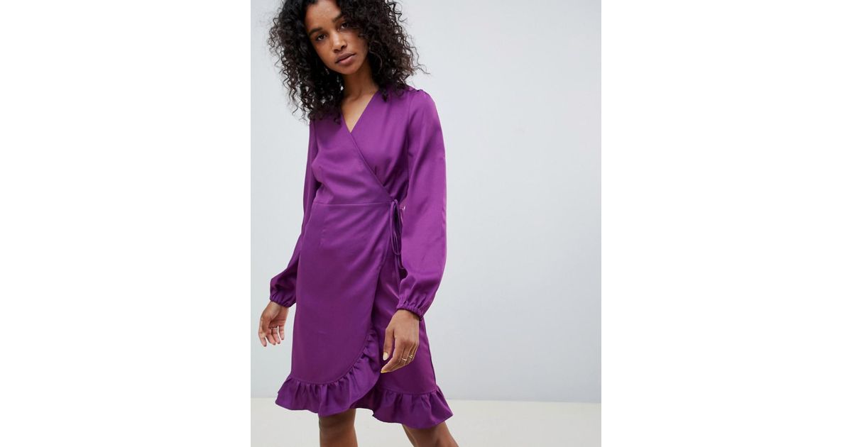 purple wrap dress long sleeve