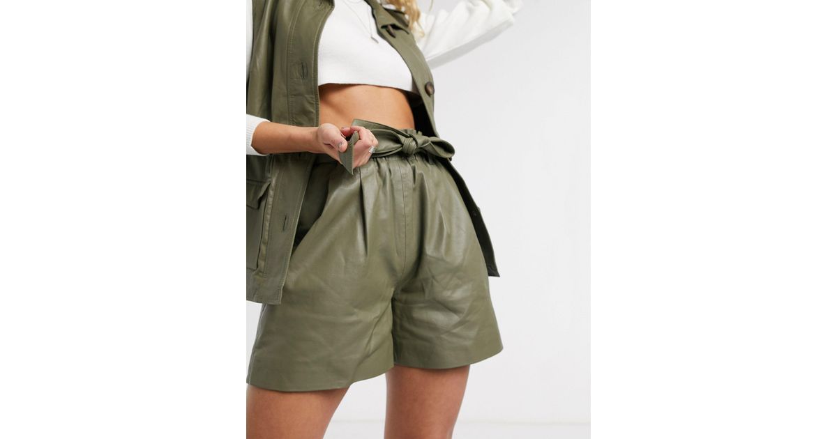 Leather Shorts With Paperbag Waist 