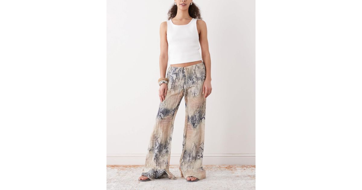 Monki 05913267 Monki Crinkle Wide Leg Trousers in Natural | Lyst