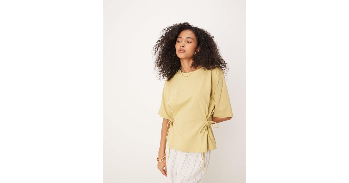 ASOS Oversized Tee With Tie Details in Natural | Lyst
