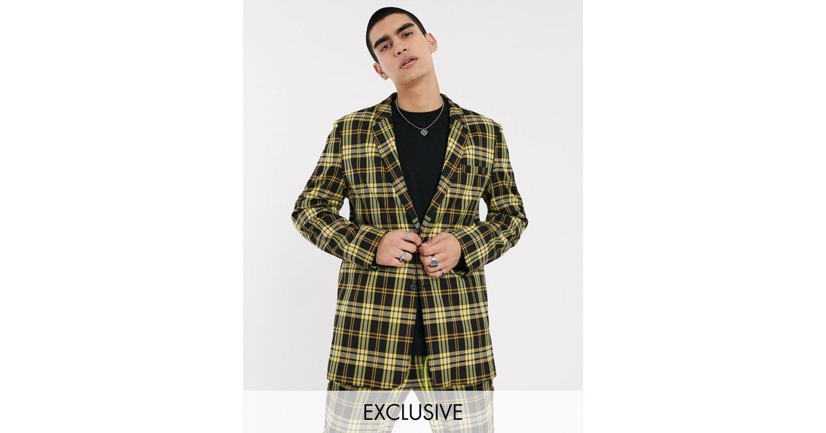 Collusion Synthetic Oversize Check Blazer in Green for Men - Lyst