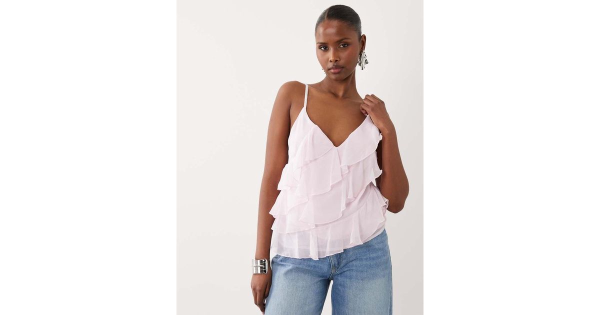 Vila Ruffle Cami Top in White | Lyst UK