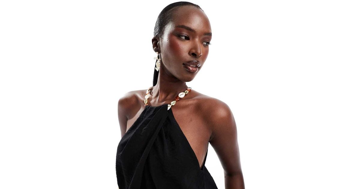 Top Neck Model Without Shell River Island Halter Neck Top With Faux Shell Neck Trim in Black | Lyst UK