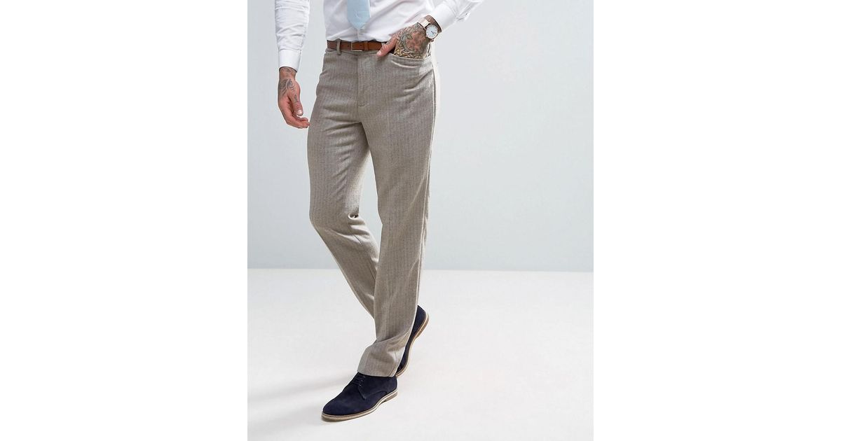ASOS Wedding Skinny Suit Pants In Herringbone In Stone Wool Blend in Beige (Natural) for Men - Lyst