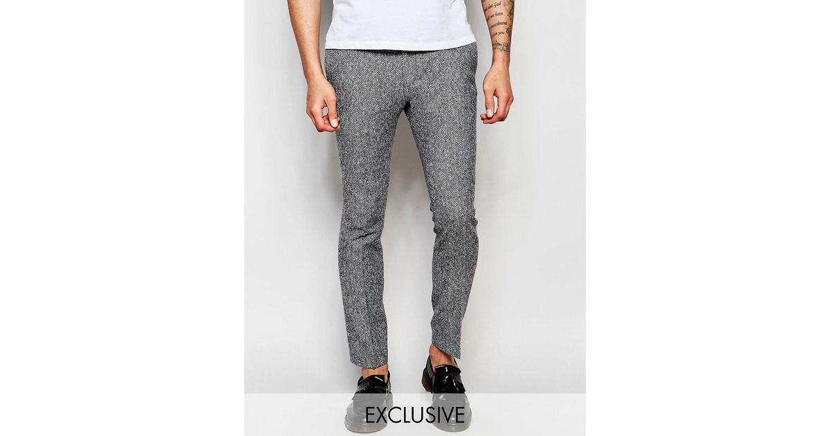 Noak Wool White Herringbone Pants In Super Skinny Fit White in Black