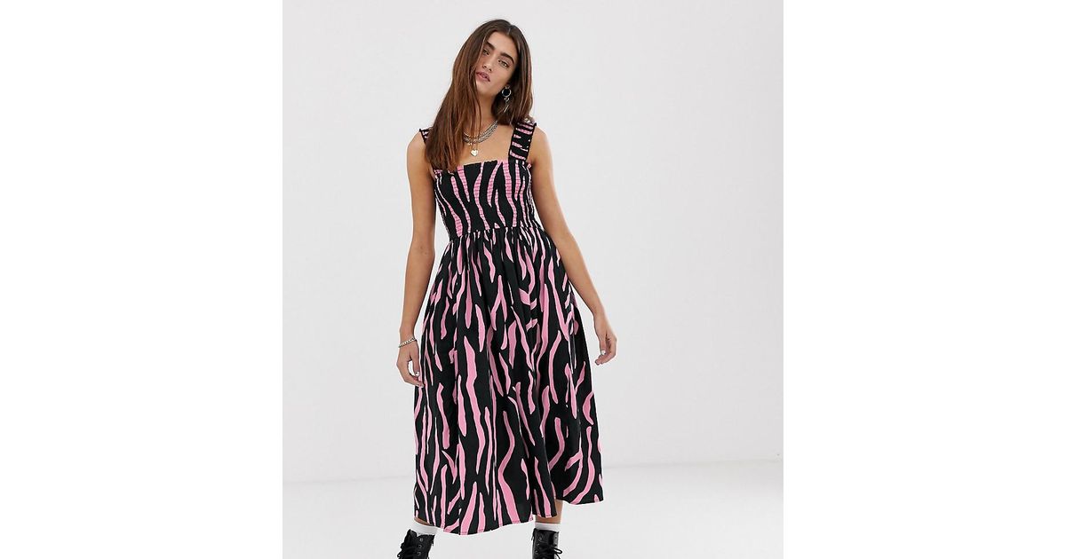 collusion zebra shirred midi dress