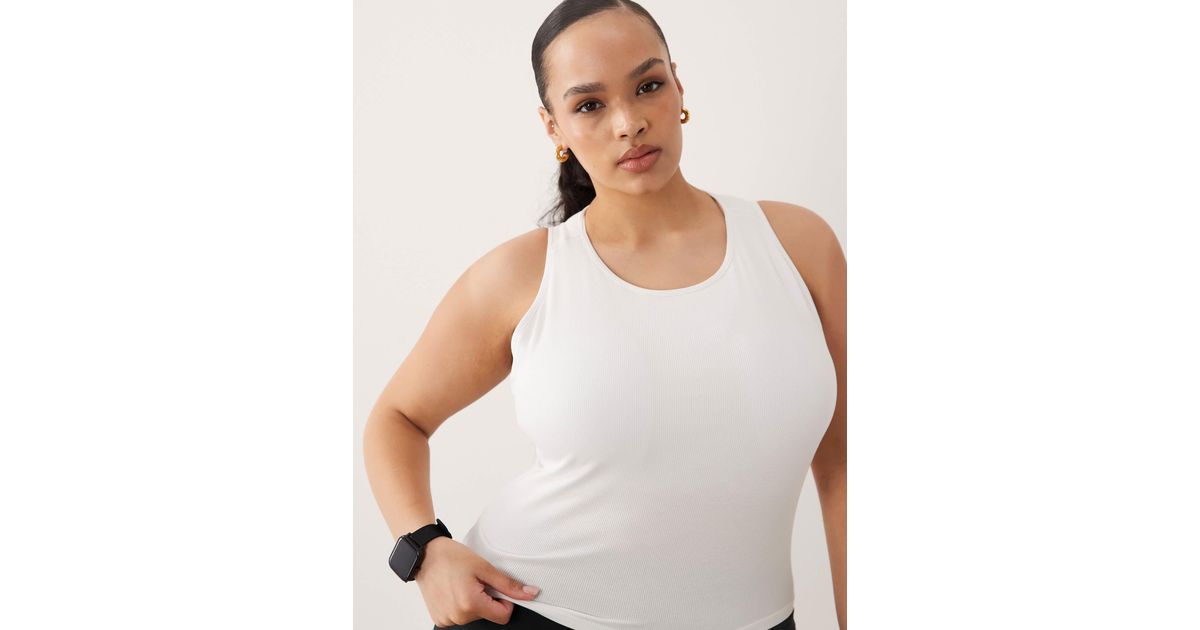 White Iner 4505 Curve Lightweight Ribbed Racer Singlet With Inner Bra And ...