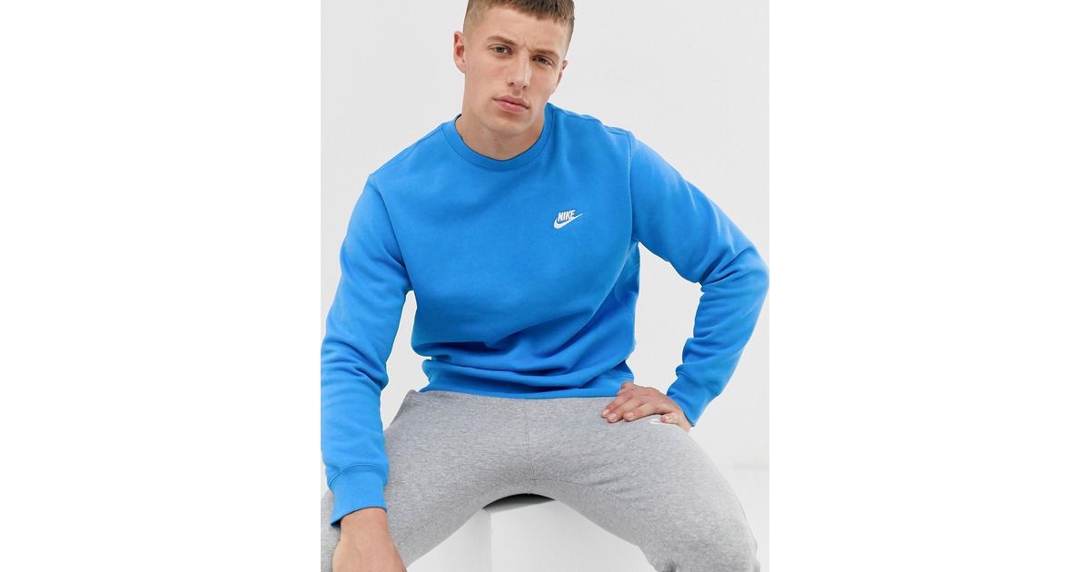 Nike Club Fleece Crew Neck Sweatshirt In Blue for Men | Lyst