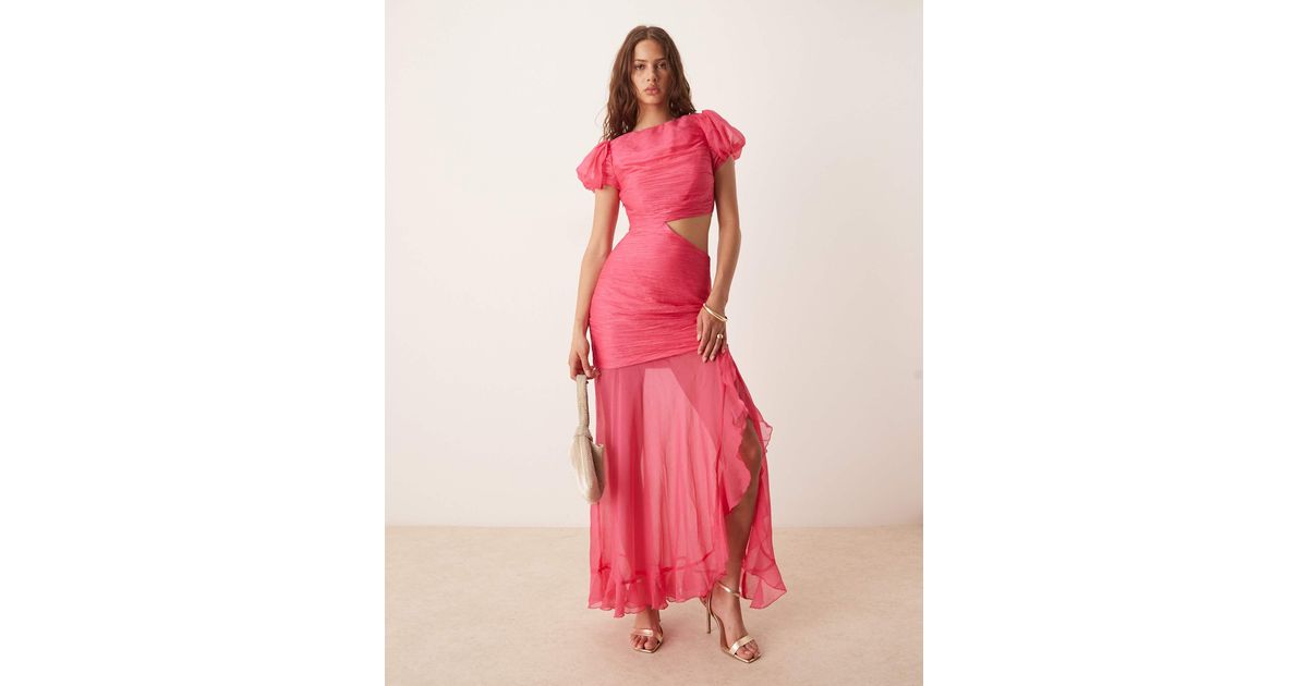 ASOS Ruched Bodice Cut-out Dropped Waist Maxi Dress in Pink | Lyst